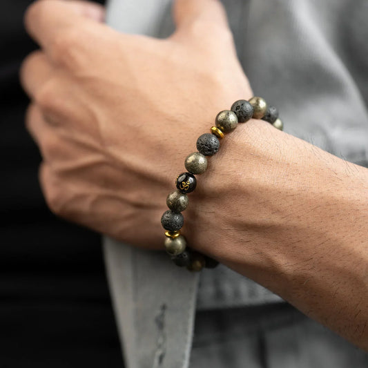 Spiritual Pyrite Natural Stone OM Bracelet with Magsnap – A Perfect Blend of Energy & Style