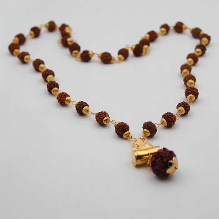 Mahakal Tabiz Damru Trishul Locket With Rudraksha Golden Cap Mala for Men and Women (Buy 1 Get 1 FREE)