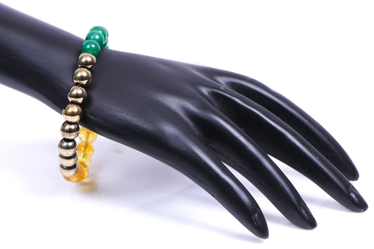 Green Jade, Citrine & Pyrite Natural Crystal Wealth Bracelet