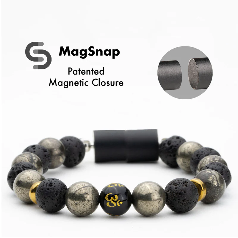 Spiritual Pyrite Natural Stone OM Bracelet With Magsnap