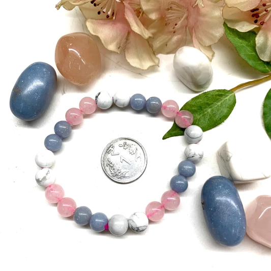Rose Quartz, Angelite, and Howlite Crystals for Love, Relationship and Calmness